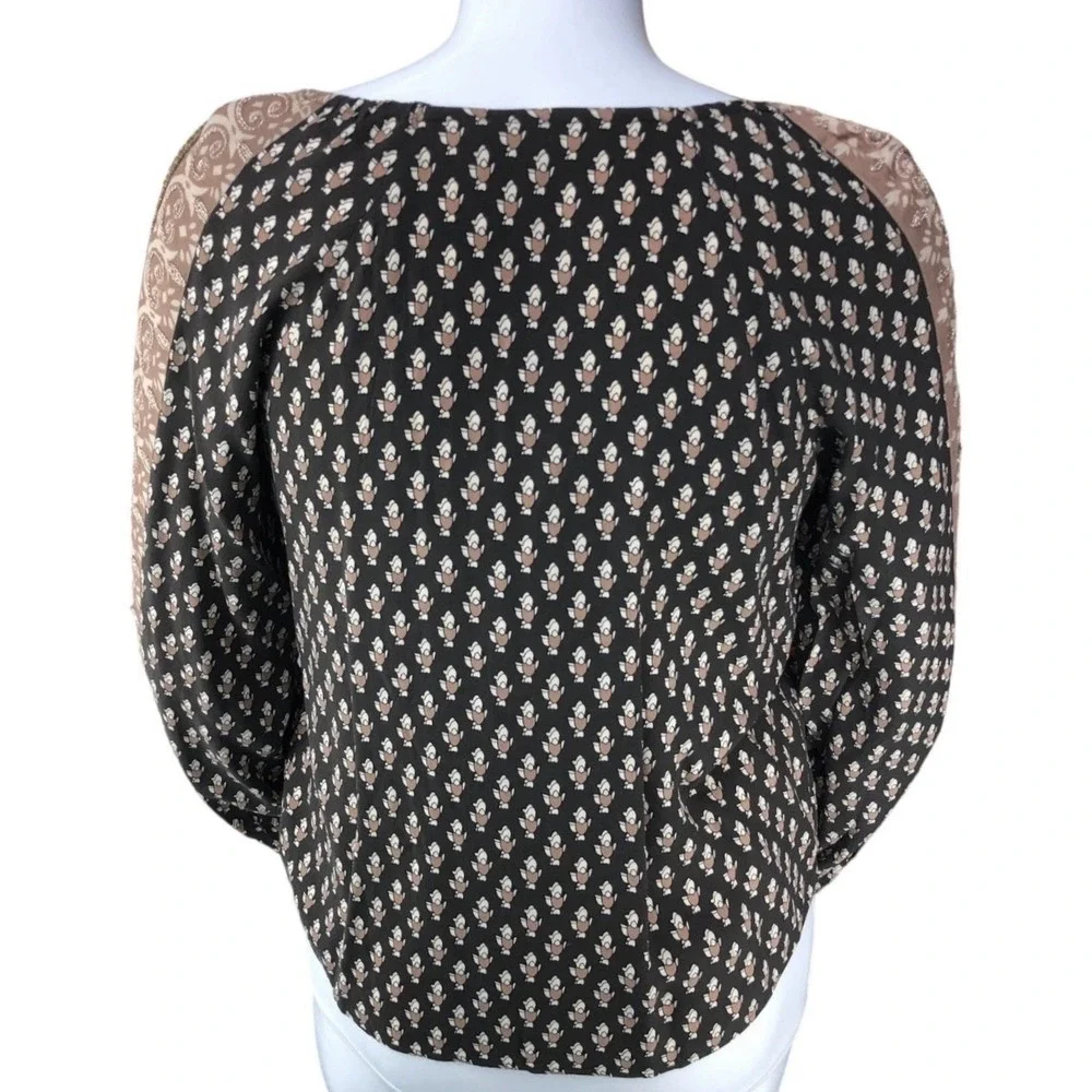 Soft Surroundings Jolene Peasant Blouse Sz XL Neutral Geo Cottagecore NWT $120